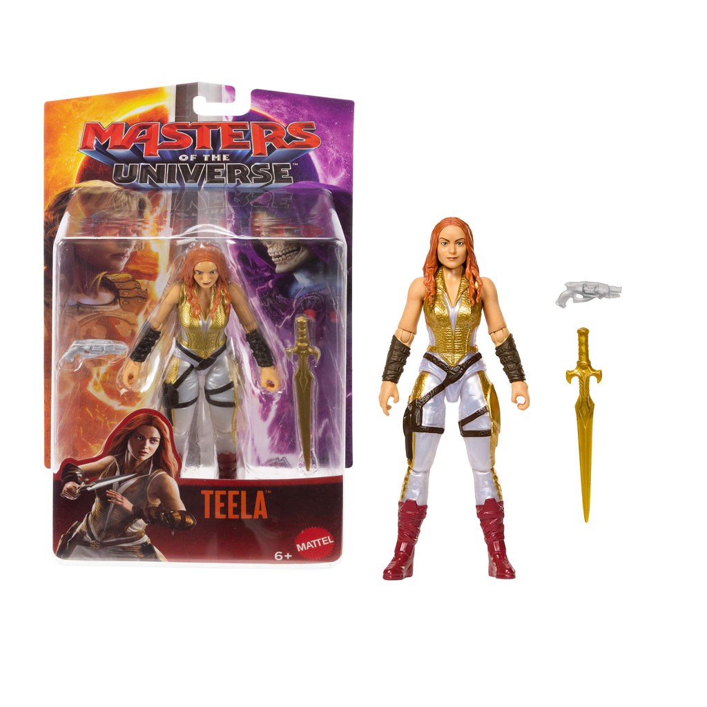 Figura de Teela de Masters of the Universe junto a su caja