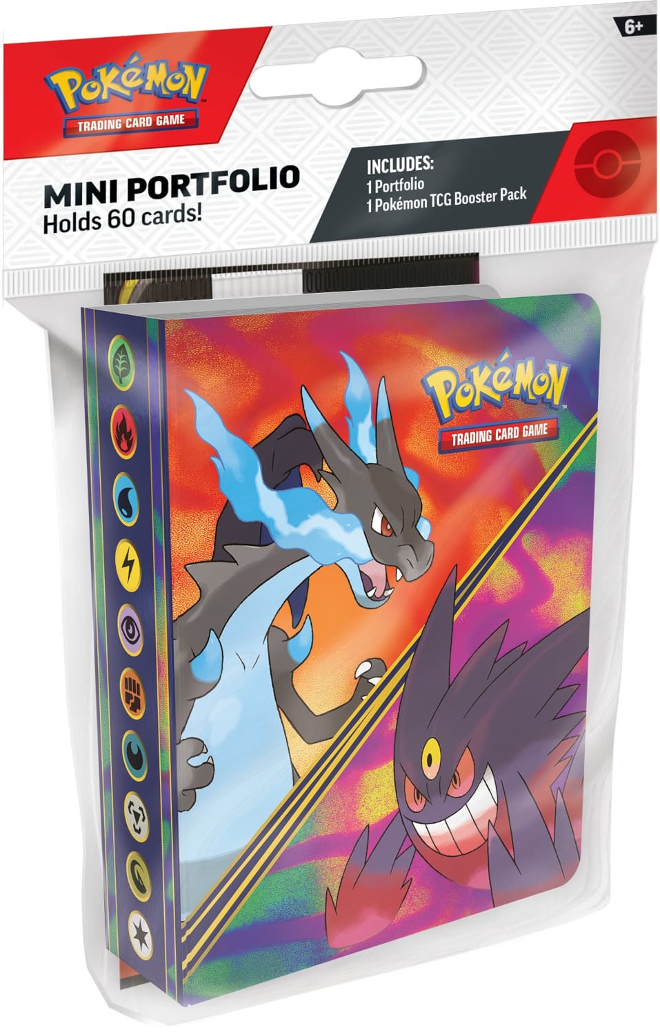 Mini portafolio Pokémon TCG Q1 2026 en su empaque, con Mega Charizard X y Mega Gengar en la portada