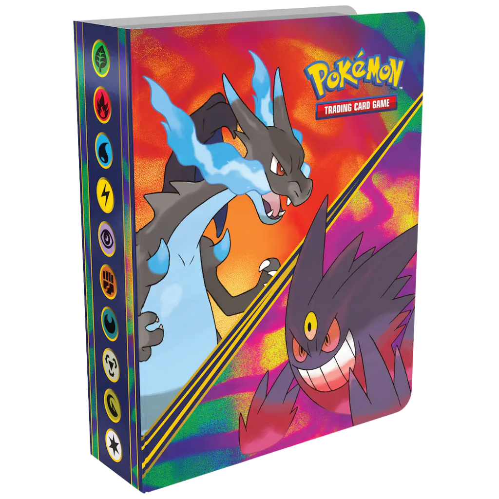 Portada del mini portafolio Pokémon TCG con Mega Charizard X y Mega Gengar