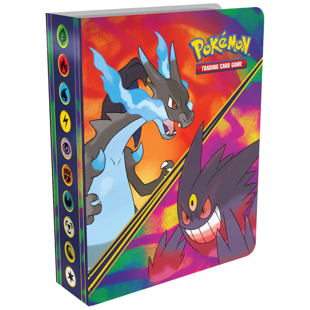 Portada del mini portafolio Pokémon TCG con Mega Charizard X y Mega Gengar
