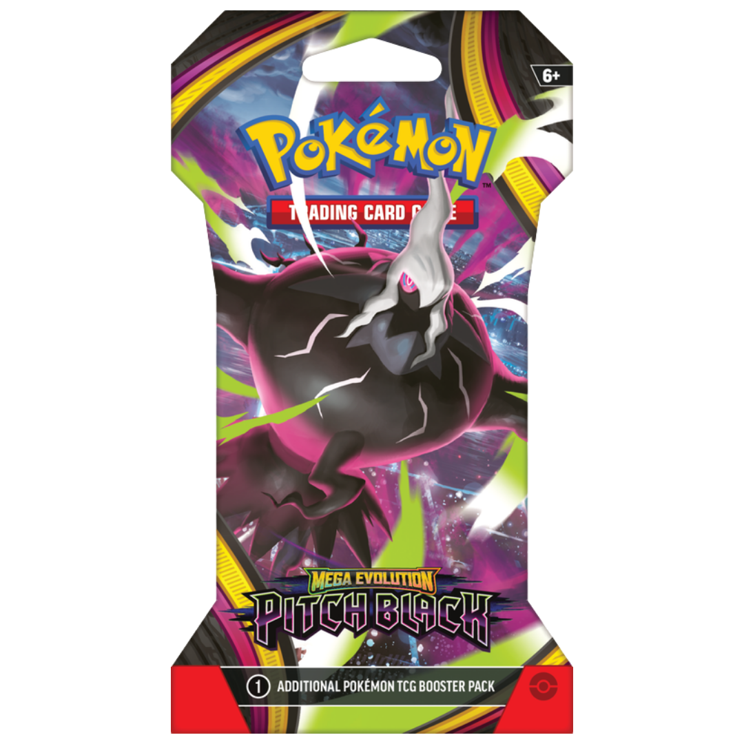 Sobre Pokémon TCG Pitch Black en funda con Mega Darkrai ex en la portada