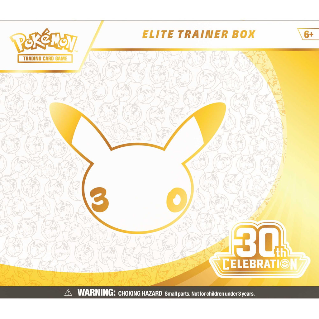 Elite Trainer Box Pokémon TCG 30th Celebration con Pikachu dorado de frente