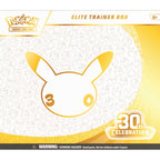 Elite Trainer Box Pokémon TCG 30th Celebration con Pikachu dorado de frente