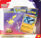 Blíster Pokémon 30th Celebration Tech Sticker Collection versión Lucario con Pikachu y Mewtwo