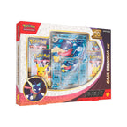 Caja Greninja ex del 30 aniversario de Pokémon vista en ángulo con carta promo y sobres