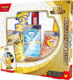 Vista lateral de la caja 30th Celebration Poster Collection con póster de Pikachu, Mew y Mewtwo