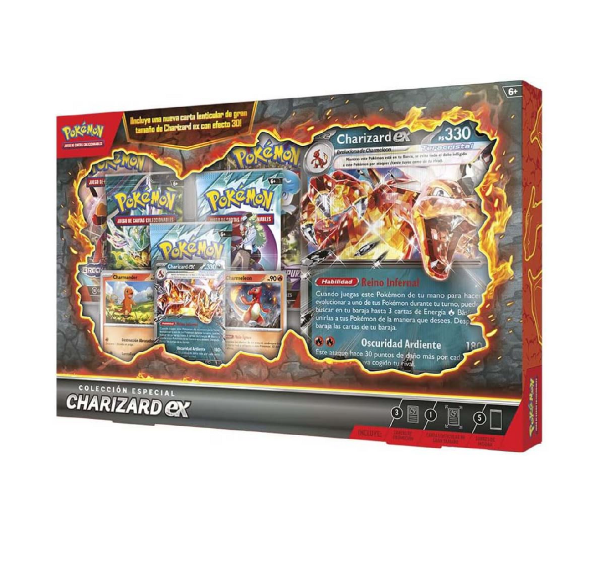 Caja Colección especial Charizard ex en español con cartas promo, carta gigante y sobres