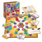 Caja de Party & Co. Junior con tablero, tarjetas, peones, reloj de arena y pizarra