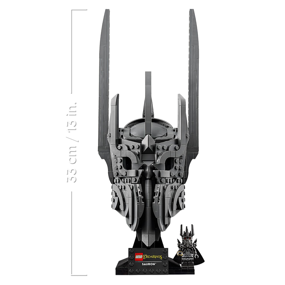 Casco de Sauron LEGO con indicación de 33 cm de alto