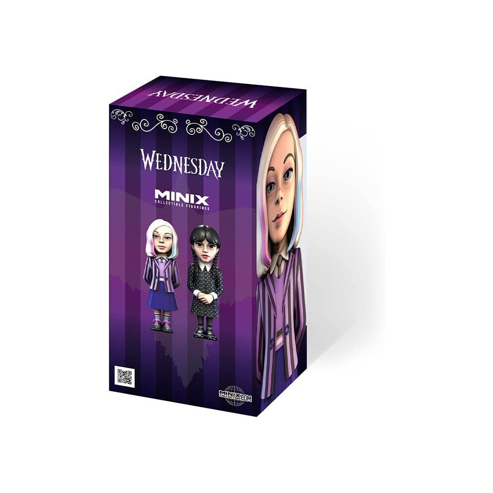 Parte trasera de la caja Minix Wednesday con Enid y Merlina