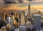 Imagen del puzzle armado: skyline de Manhattan con el Empire State al atardecer