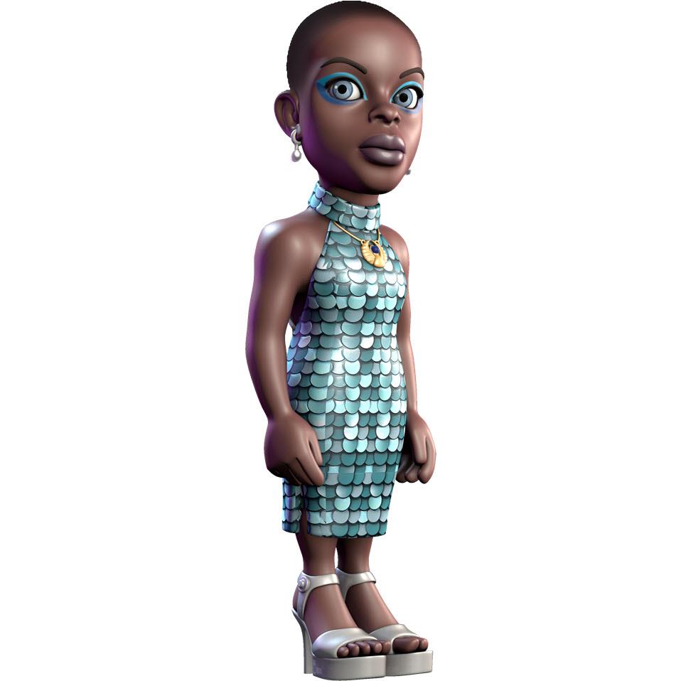 Figura Minix Bianca Barclay de Wednesday con vestido de escamas turquesa, vista en tres cuartos