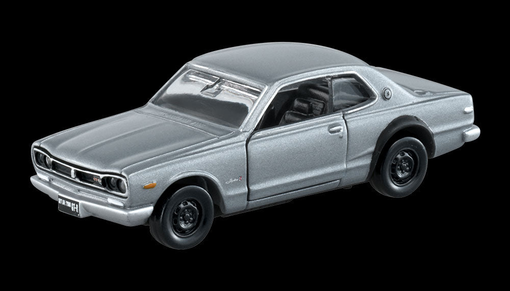 Tomica Premium Nissan Skyline GT-R KPGC10 plateado visto de lado