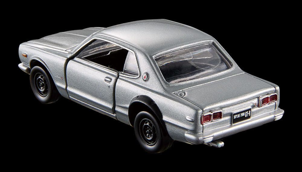 Vista trasera del Skyline GT-R KPGC10 Tomica Premium con puerta abierta