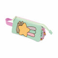 Estuche Pusheen verde menta con gatita y estrella fugaz, cierre y tira lila