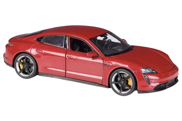 Porsche Taycan Turbo S rojo a escala 1:64 de Maisto, vista lateral