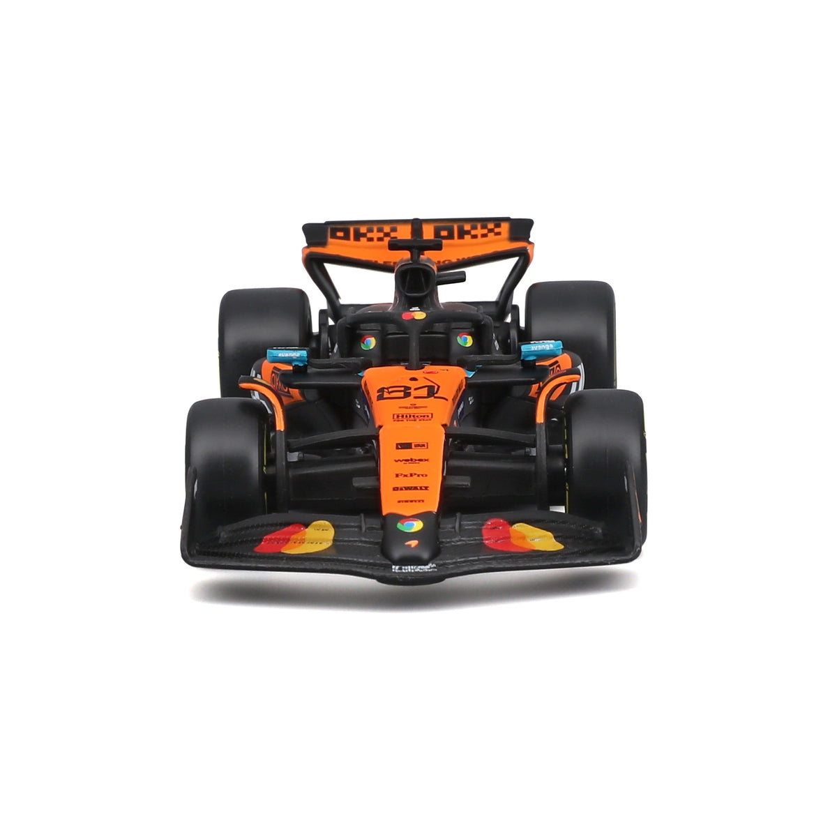 Vista frontal del McLaren MCL39 papaya a escala 1:43
