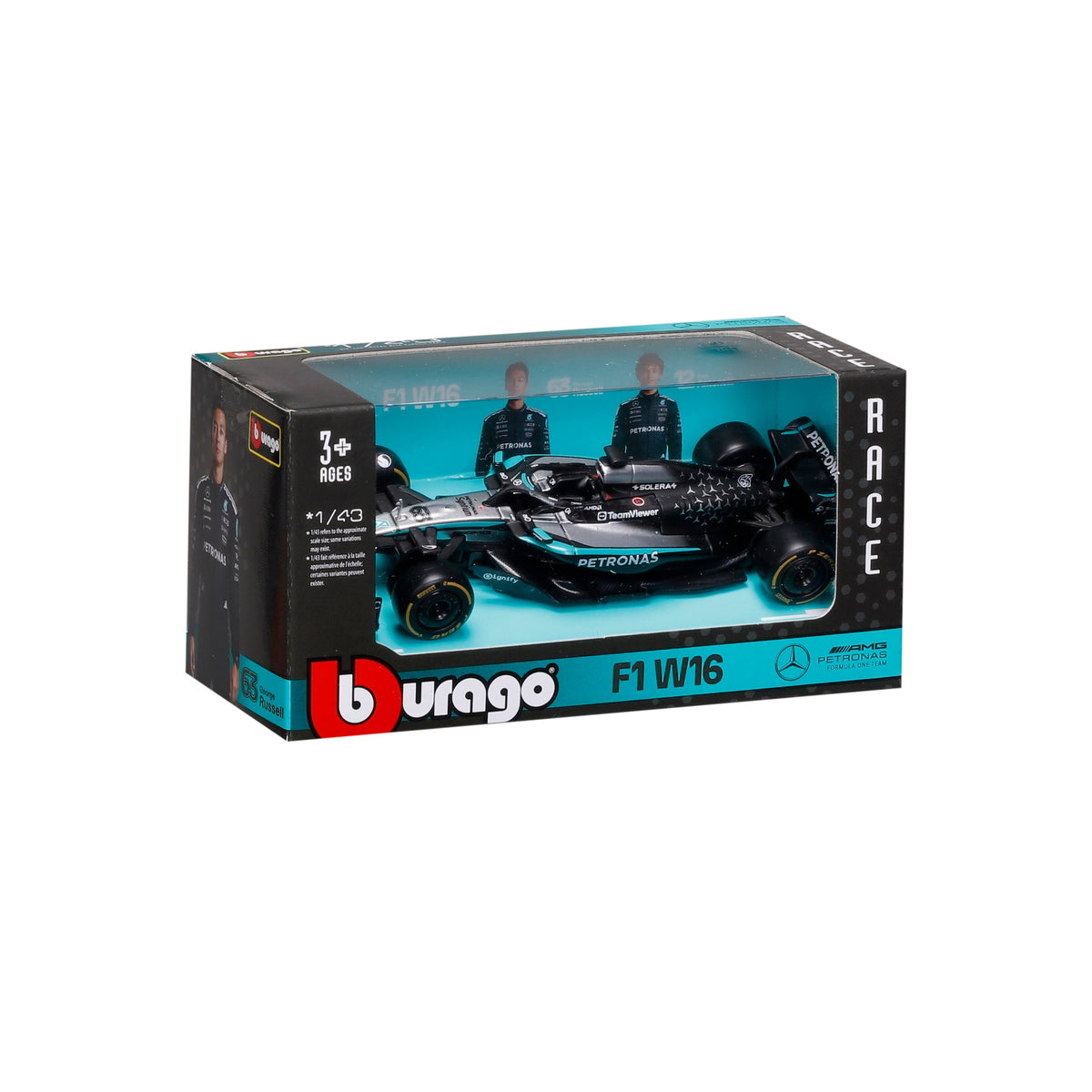Caja Bburago Race del Mercedes-AMG F1 W16 escala 1:43