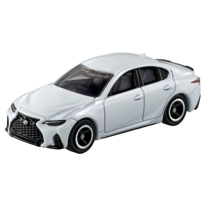 Tomica Lexus IS 350 F Sport blanco vista frontal en diagonal