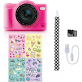 Cámara digital Pop Colour fucsia con stickers, correa, tarjeta y cable