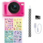 Cámara digital Pop Colour fucsia con stickers, correa, tarjeta y cable