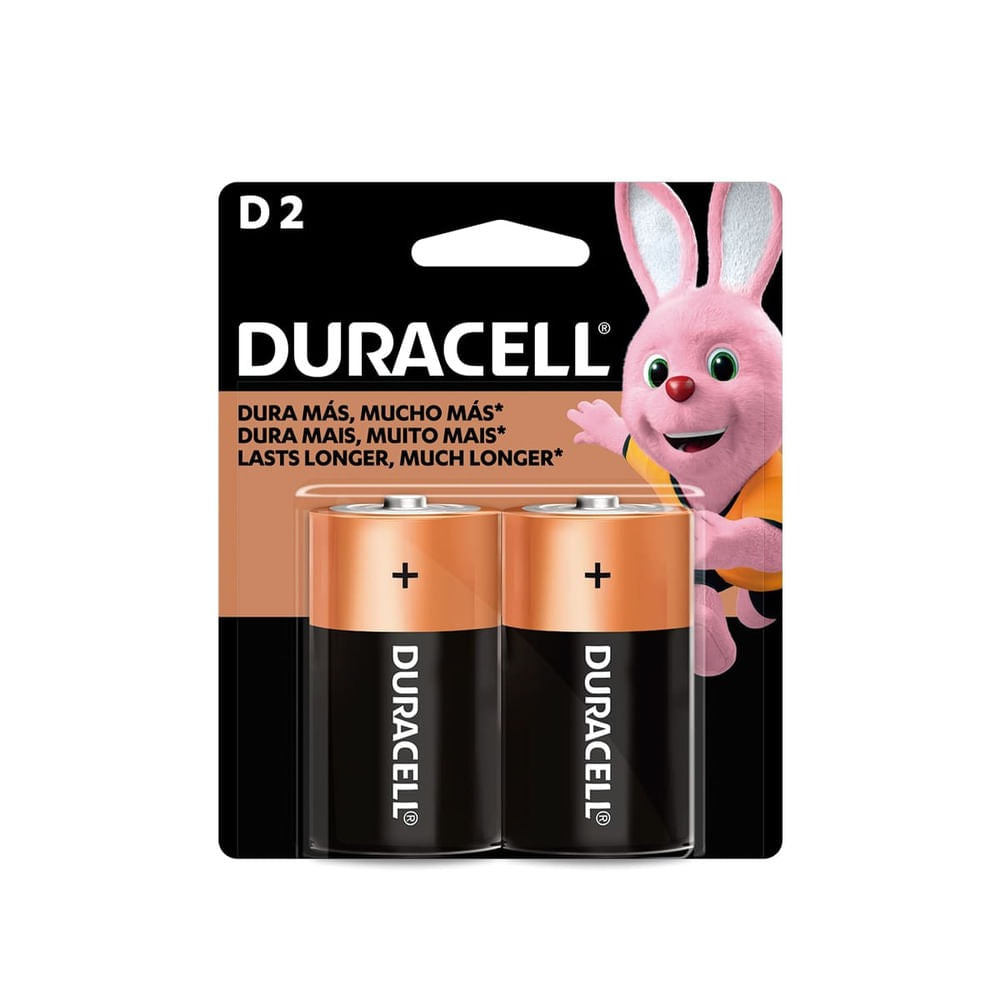 Blíster Duracell con 2 pilas alcalinas tamaño D, color cobre y negro