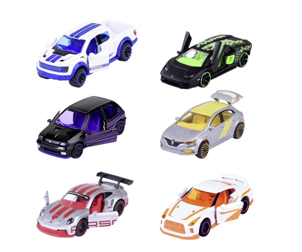 Los seis autos Majorette Limited Edition serie 10 de la colección vistos de frente
