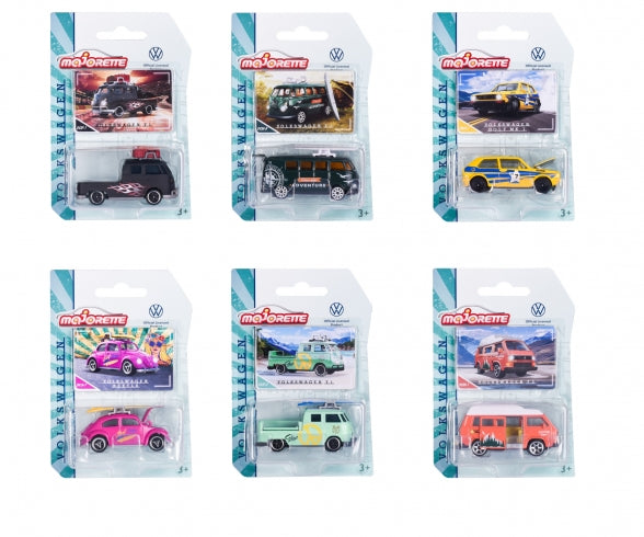 Seis blísteres Majorette Volkswagen The Originals Premium con su tarjeta coleccionable