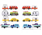 Escarabajo, T1 y T3 de Majorette con caravanas y lancha, vista lateral con medida de 13 cm