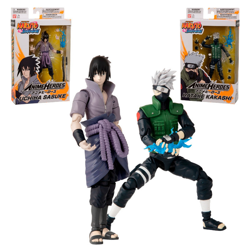 Surtido de figuras Anime Heroes Naruto de 17 cm: Sasuke Uchiha y Kakashi Hatake con sus cajas