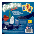 Reverso de la caja de Fantasma Blitz con objetos y cartas de ejemplo
