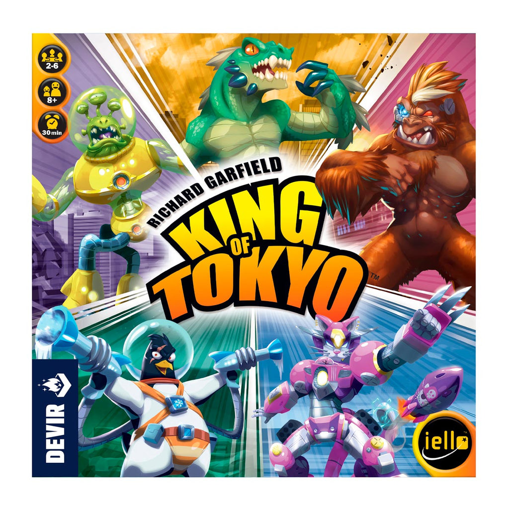 Portada de King of Tokyo con los monstruos gigantes y el logo del juego