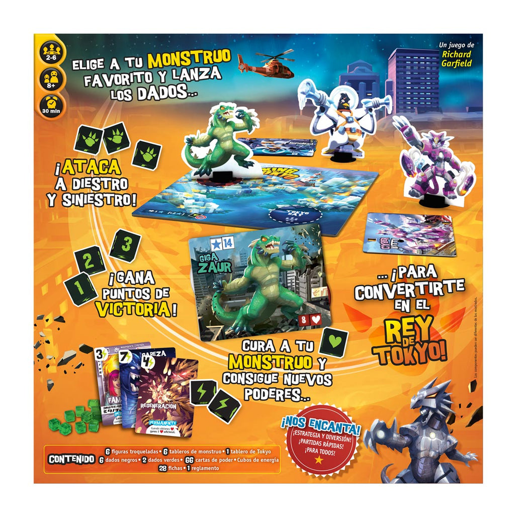 Reverso de la caja King of Tokyo con explicación del juego y contenido