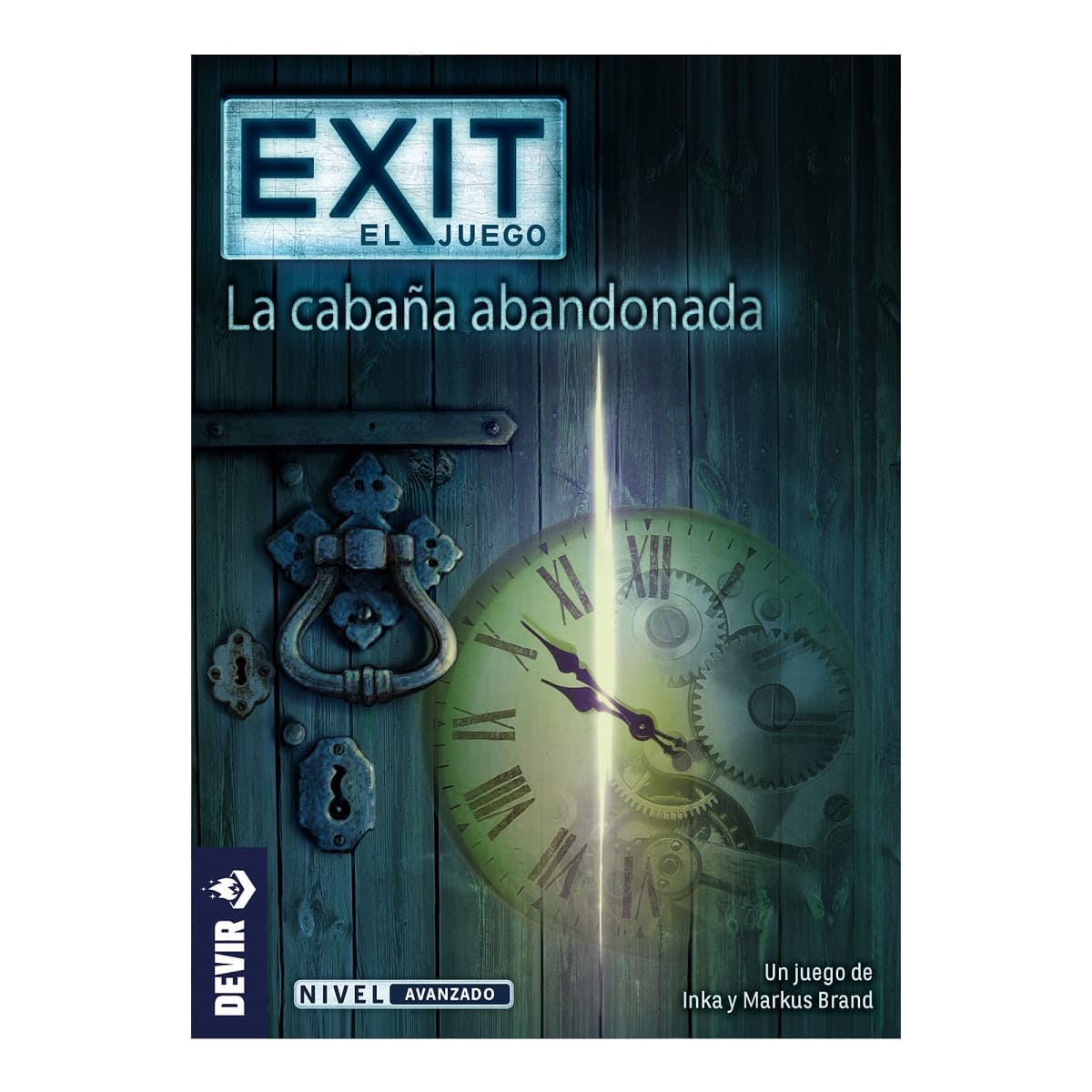 Portada de Exit La cabaña abandonada con puerta antigua y reloj, nivel avanzado