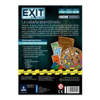 Reverso de la caja de Exit La cabaña abandonada con historia y contenido del juego