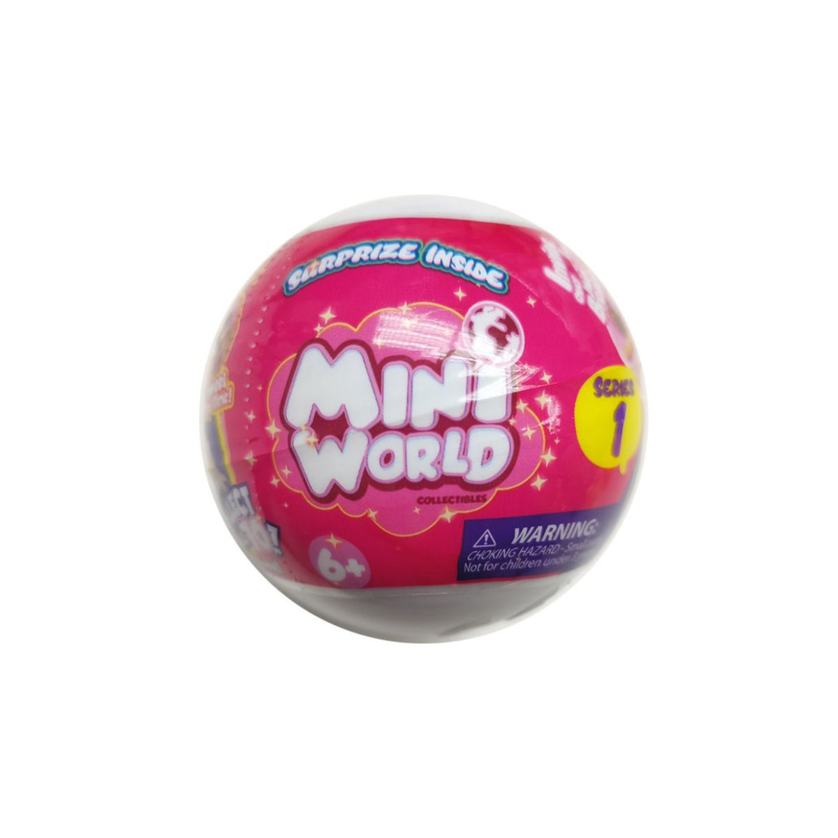 Esfera sorpresa Mini World Collectibles serie 1 de color fucsia, vista frontal