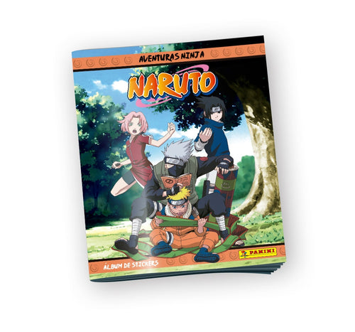 Álbum de stickers Panini Naruto Aventuras Ninja con Naruto, Sasuke, Sakura y Kakashi en la tapa
