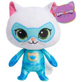 Peluche SuperKitties Bitsy blanca con antifaz y traje celeste