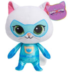 Peluche SuperKitties Bitsy blanca con antifaz y traje celeste