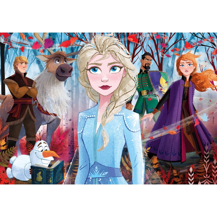 Puzzle Frozen 2 de 20 piezas con Elsa, Anna, Olaf, Kristoff y Sven entre árboles otoñales