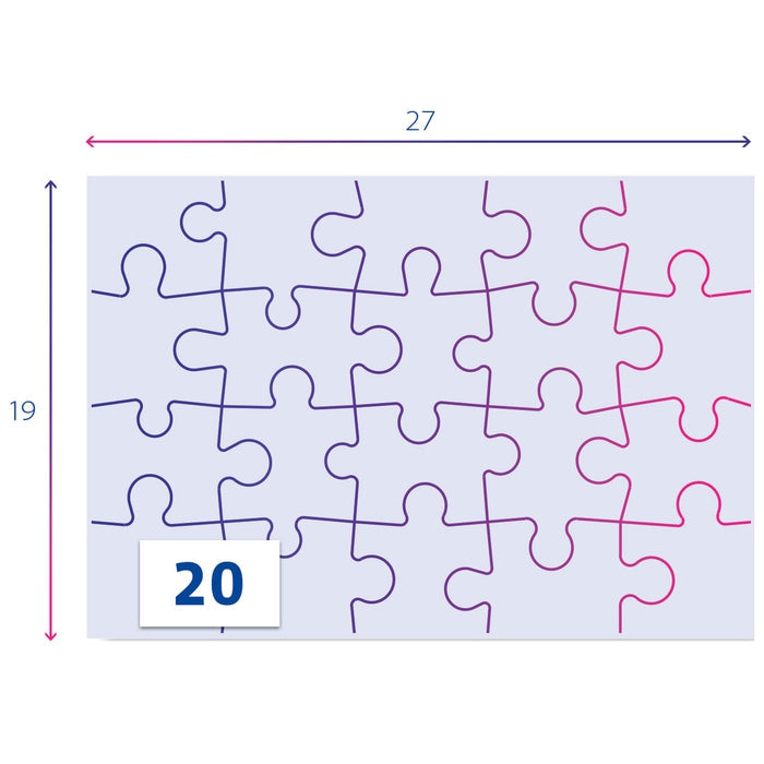 Esquema del puzzle de 20 piezas armado: 27 x 19 cm