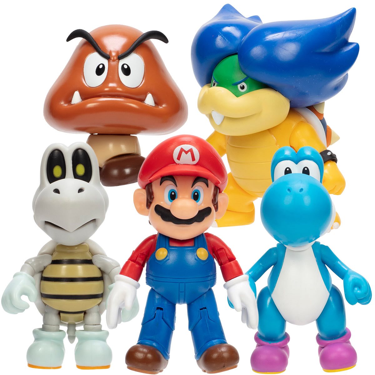 Figuras Super Mario de 10 cm ola 27: Goomba, Ludwig, Parabones, Mario y Yoshi celeste