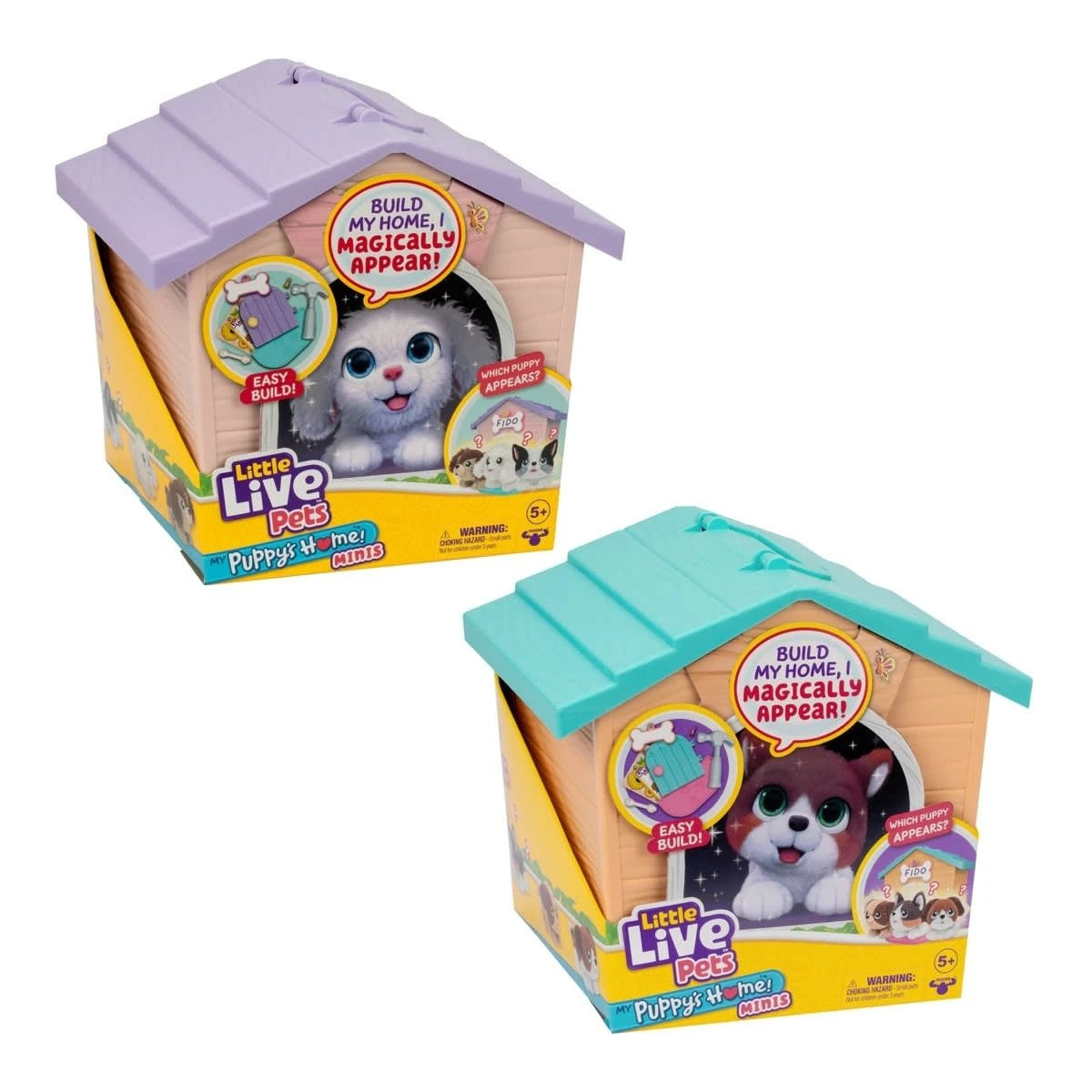 Cajas Little Live Pets My Puppy's Home Minis con techo morado y techo turquesa