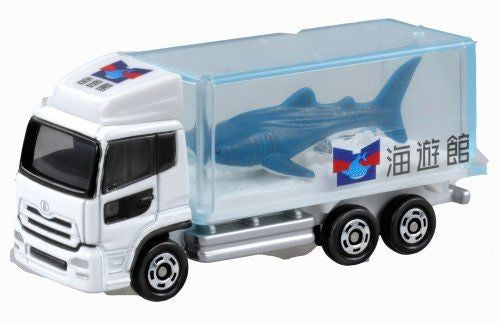 Camión acuario Tomica blanco con estanque celeste y tiburón ballena