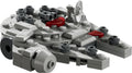 Minimodelo LEGO del Halcón Milenario armado en gris con detalles rojos