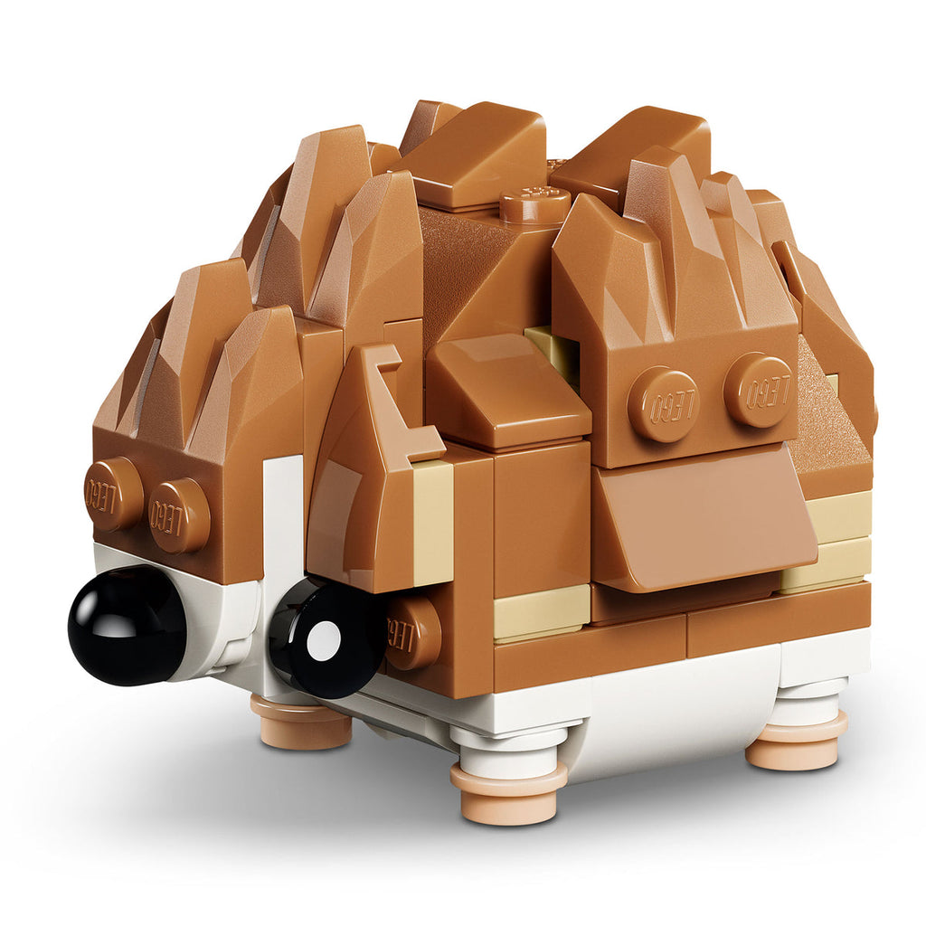 Modelo alternativo: erizo LEGO café armado con las mismas piezas