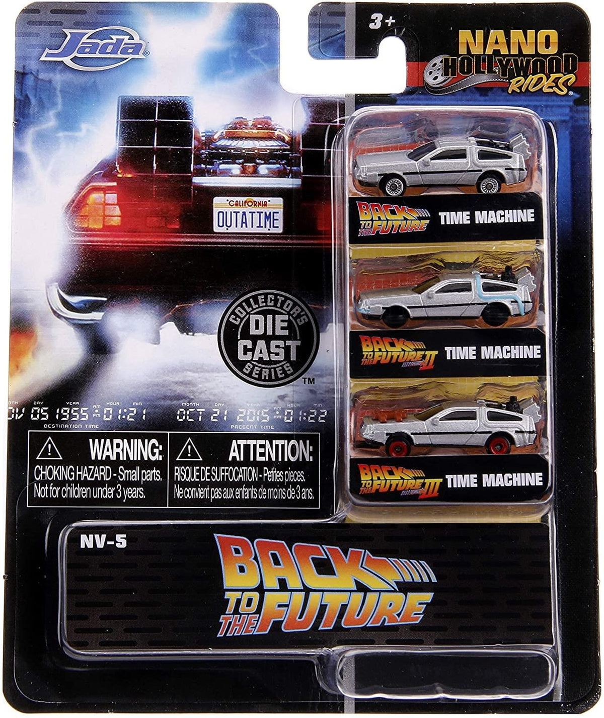 Blister Nano Hollywood Rides con los 3 Time Machine de Volver al Futuro