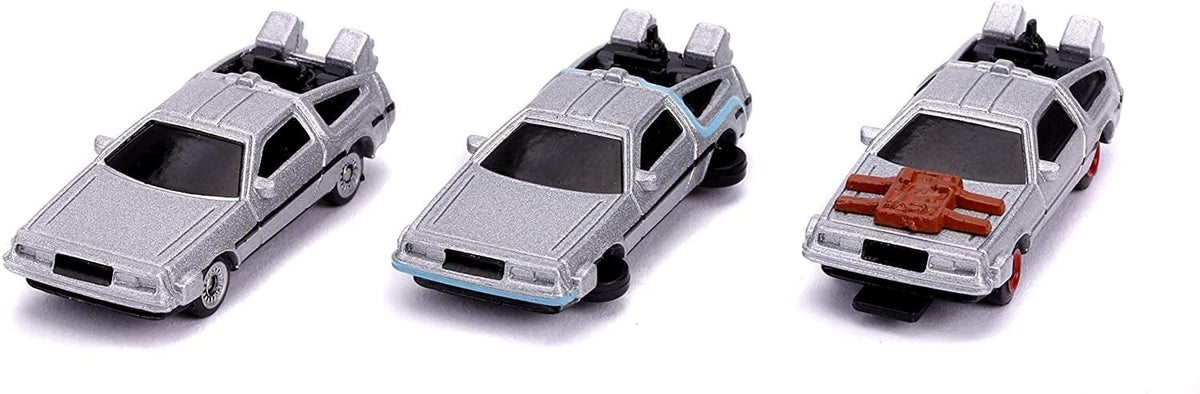 Los 3 DeLorean Time Machine nano de Volver al Futuro I, II y III