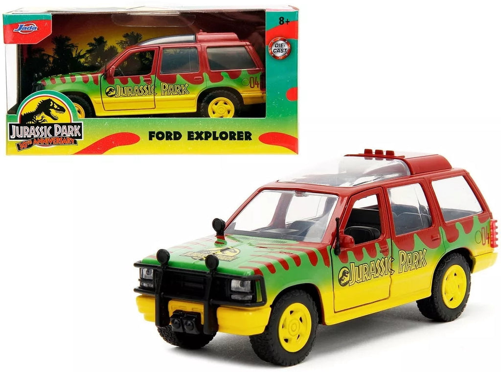 Ford Explorer Jurassic Park junto a su caja con ventana Hollywood Rides