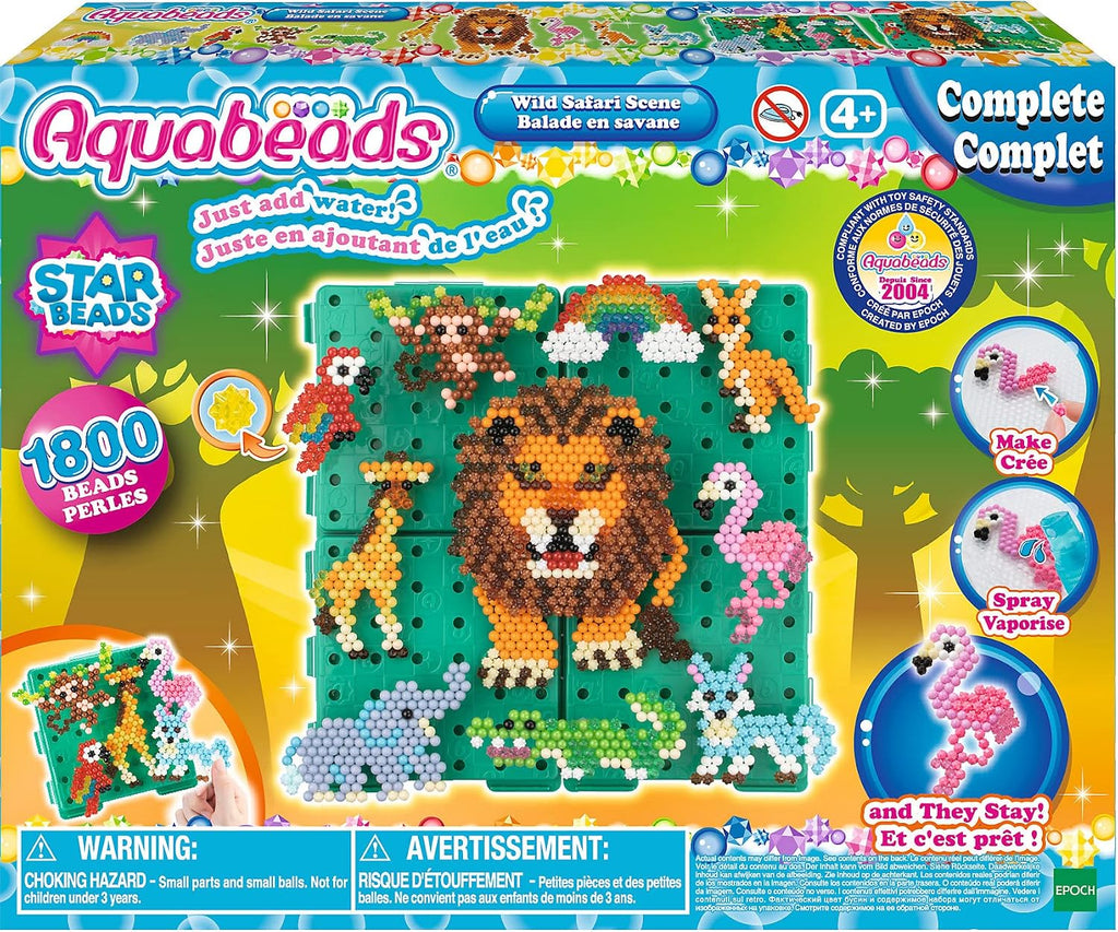 Caja del set Aquabeads Safari salvaje con 1.800 cuentas y escena de león
